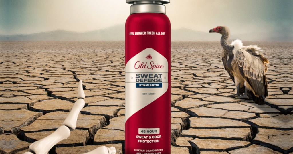 Old Spice Sweat Defense Spray in a desert