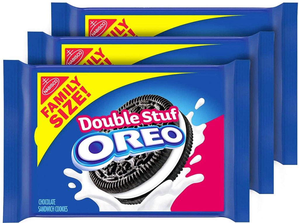 three family size packs of oreo cookies