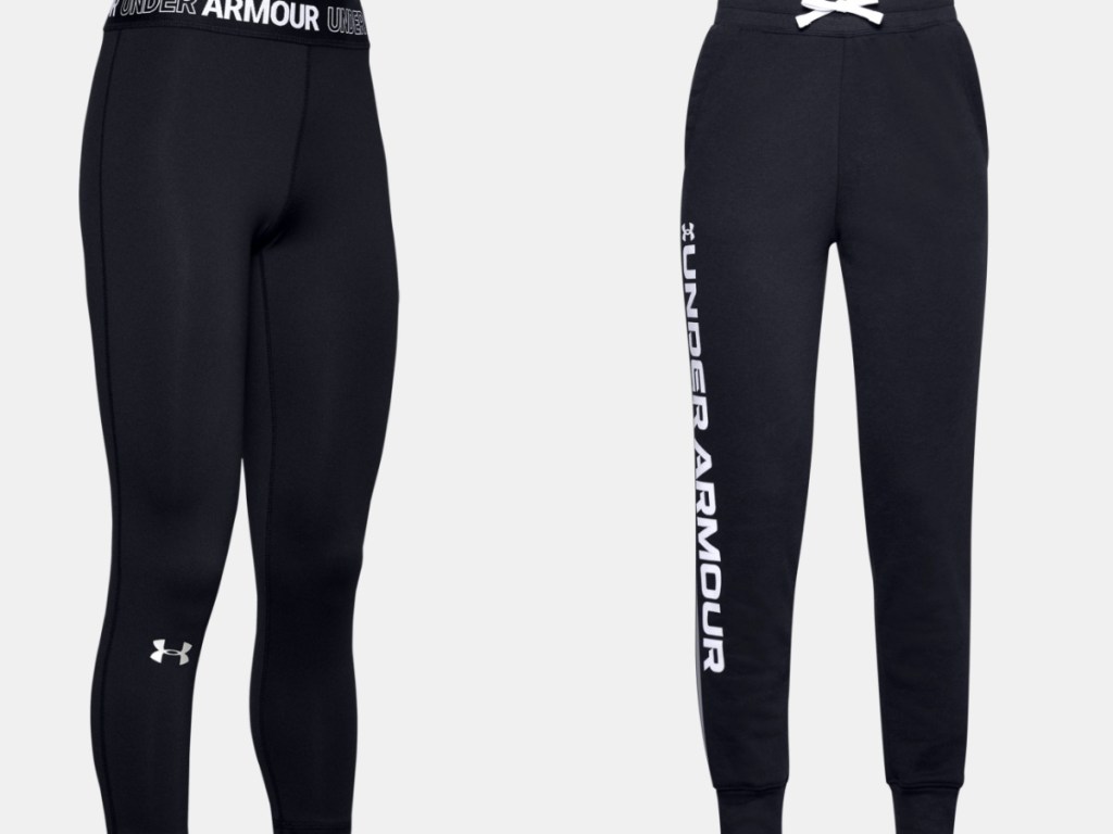 girls black leggings and girls black fleece joggers