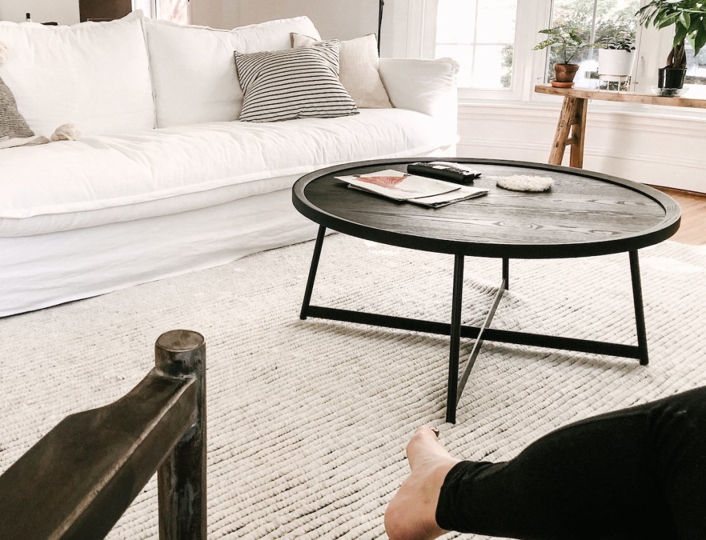 black coffee table in middle of living room