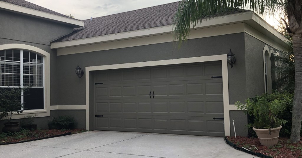 garage door on a gray house