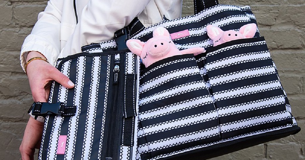 black and white stripe scout diaper bag