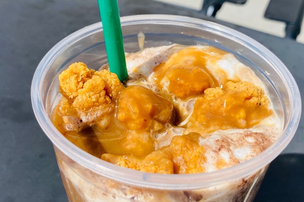 close up of starbucks chicken gravy frapp