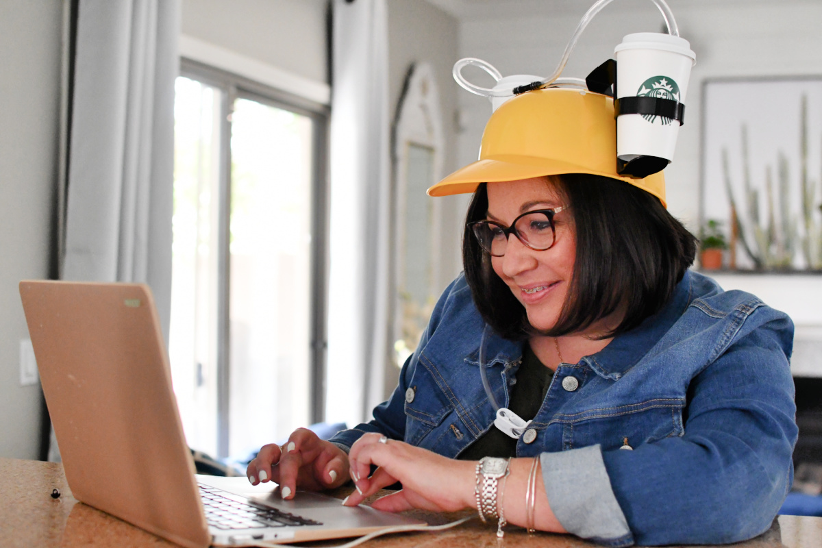 working with coffee helmet april fools prank 