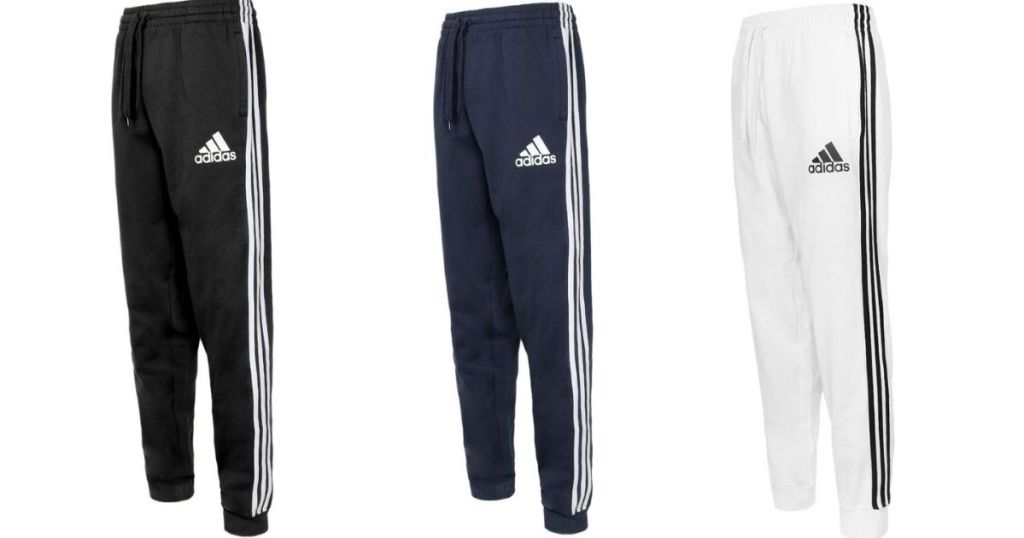 three pairs of adidas pants