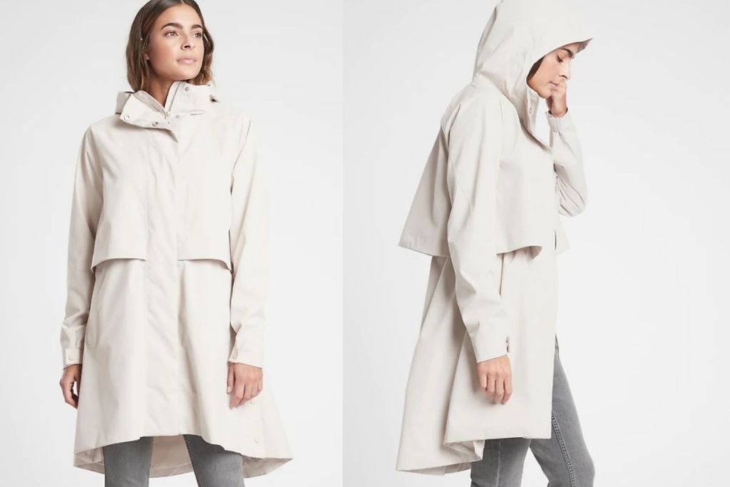 lady in 2 views of Athleta Edgewater RainOut Parka