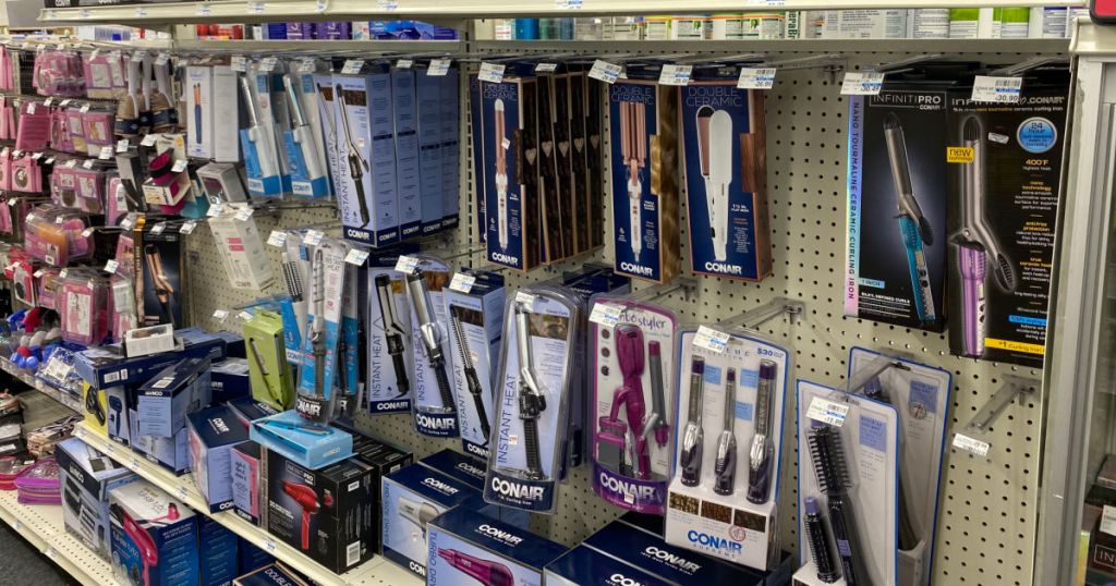 hair appliances on shelf 