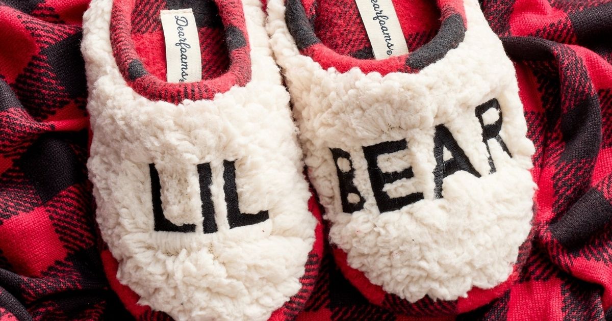 pair of kids sherpa slippers