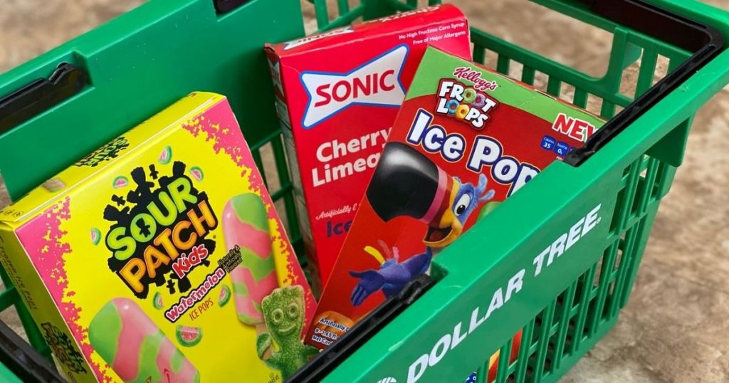 Dollar Tree Ice Pops in green basket