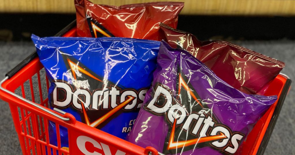 three bags of chips in basket