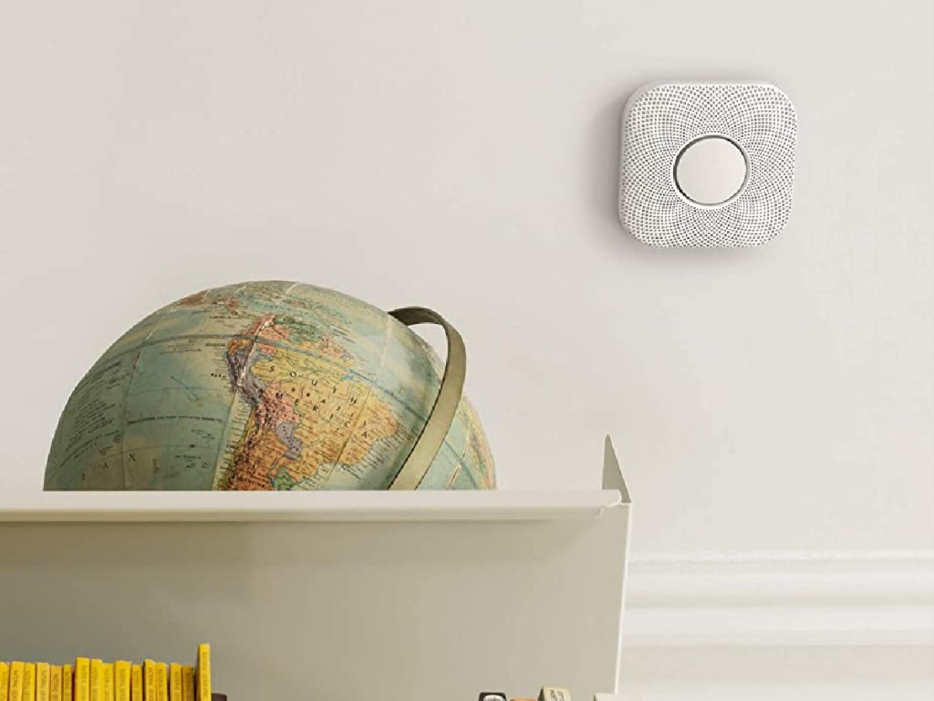 Google Nest Protect Smoke Alarm and Carbon Monoxide Detector on wall