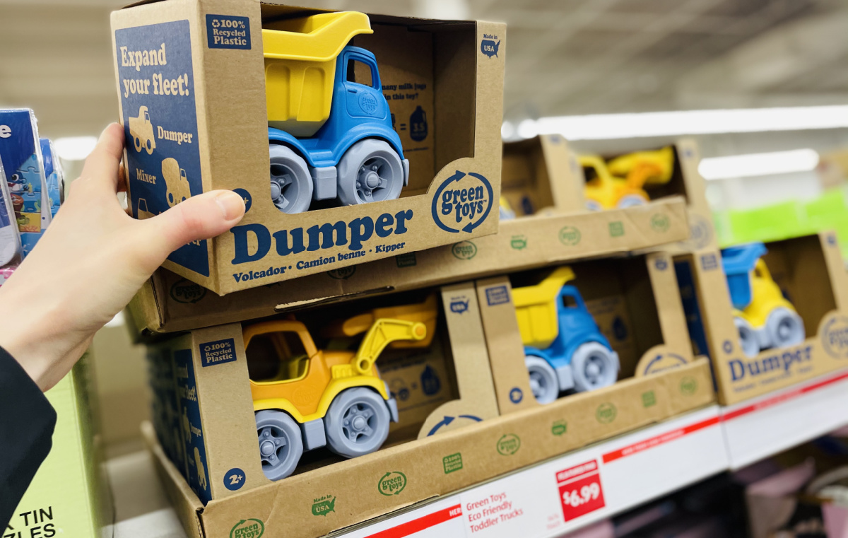 in-store display of kids toy trucks