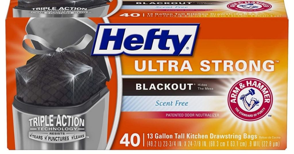 Hefty Tall Kitchen Blackout Kitchen Trash Bags packaging