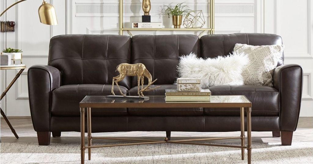 Kaleb Leather Sofa in room