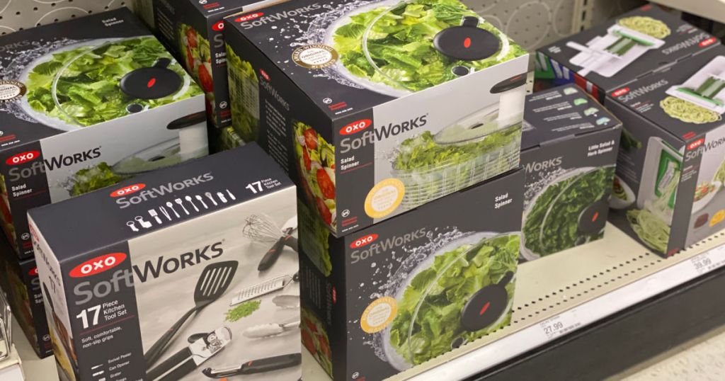 three salad spinners on shelf