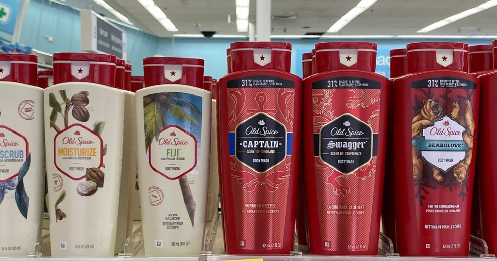 old spice body wash on store shelf