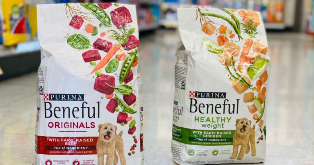 two bags of dog food in aisle 