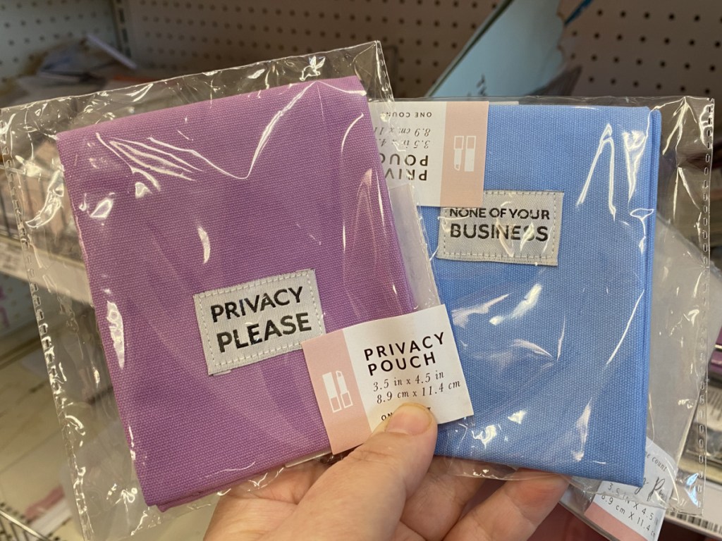 purple and blue privacy pouches