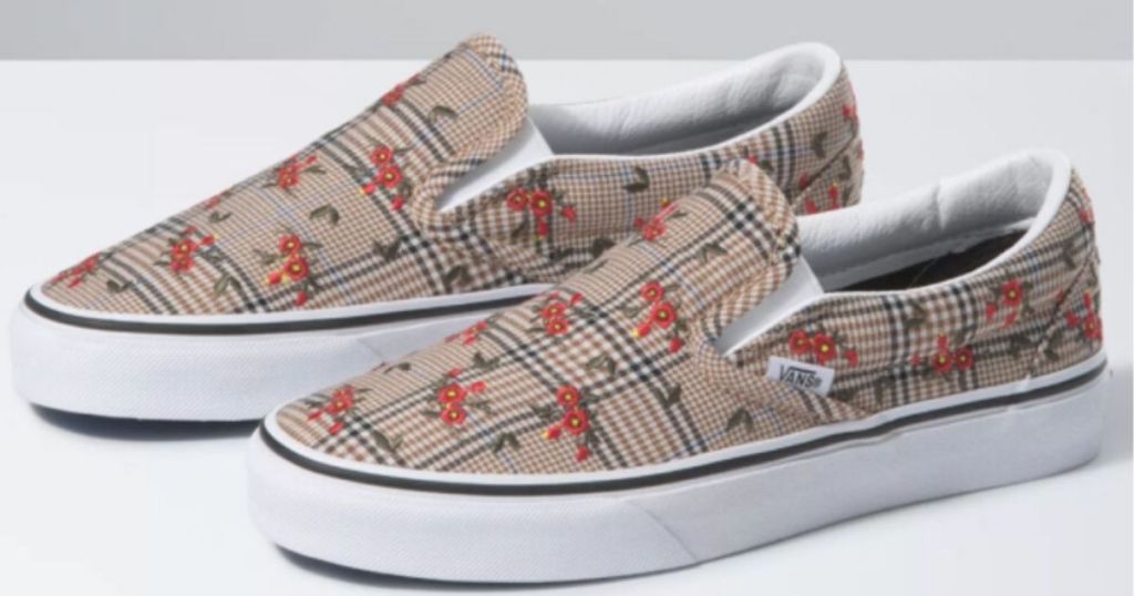 pair of Vans Glen Plaid Slip Ons