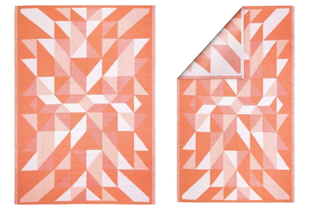 2 views of World Market 6'x9' Kaleidoscope Reversible Floor Mat
