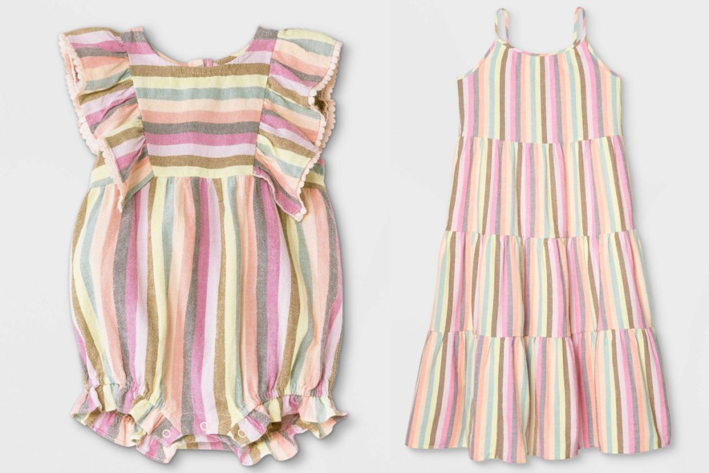 baby and girls matching striped dresses