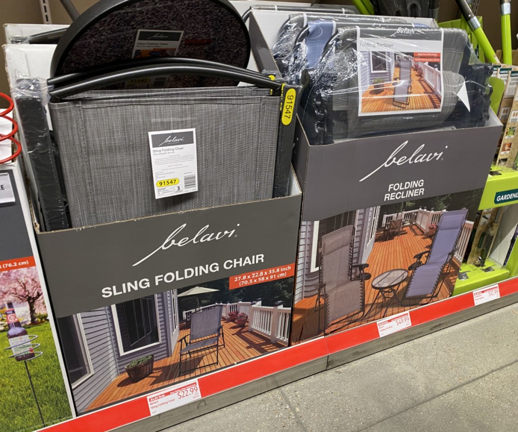 folding patio chair on display in ALDI