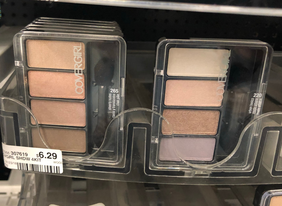 in-store display of eyeshadows