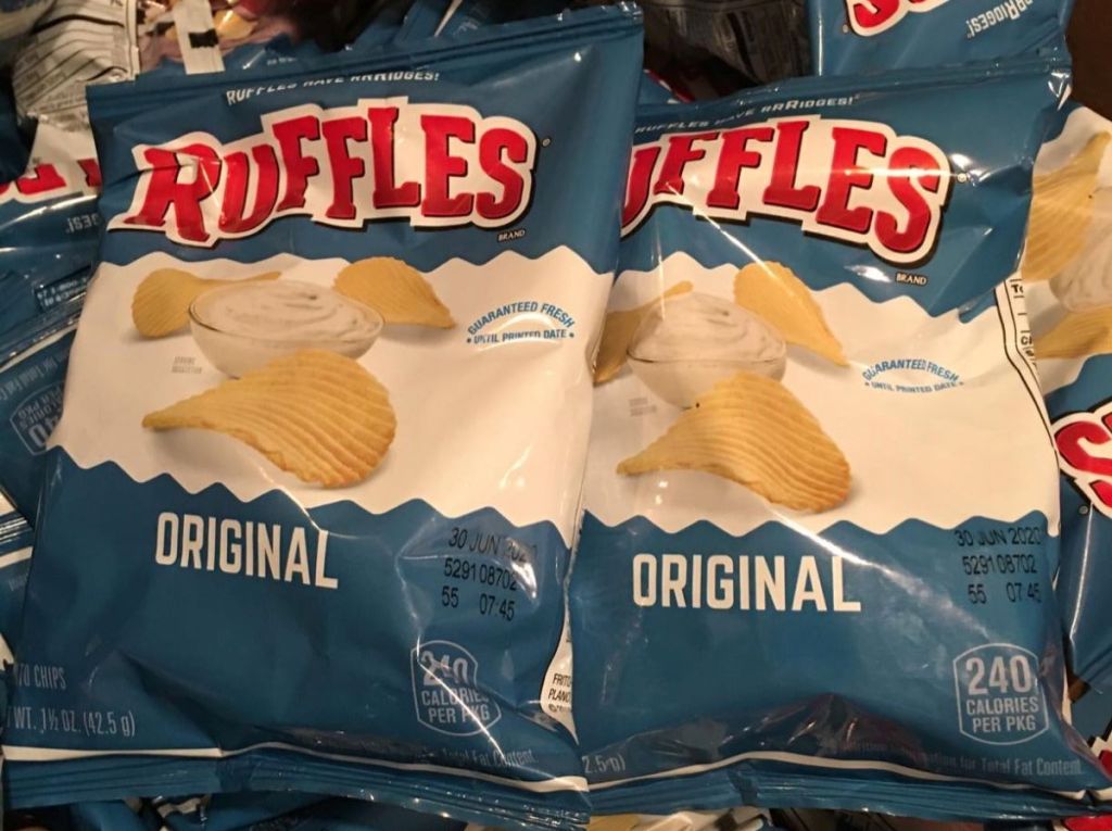 two bags of Ruffles chips