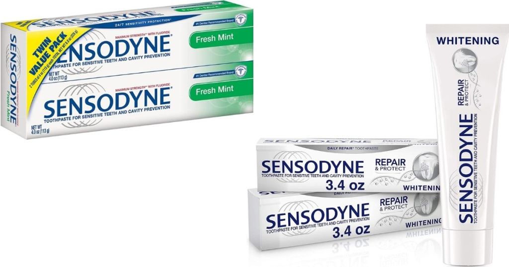 two packs of Sensodyne Toothpastes