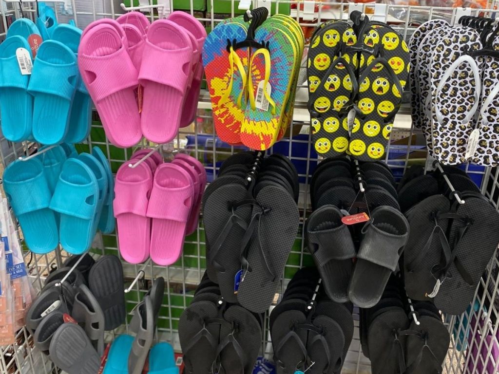 Slides and Flip Flops on display at Dollar Tree