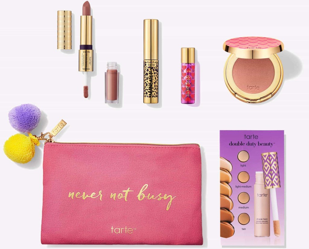 Tarte Busy Girl Bag and cosmetics