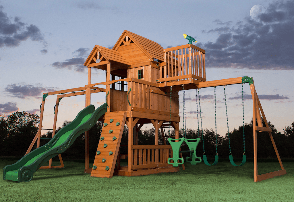 large wooden swing set 