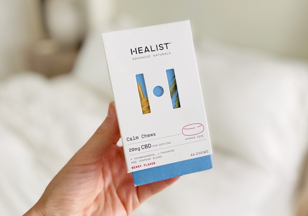 hand holding a box of healist calm chews