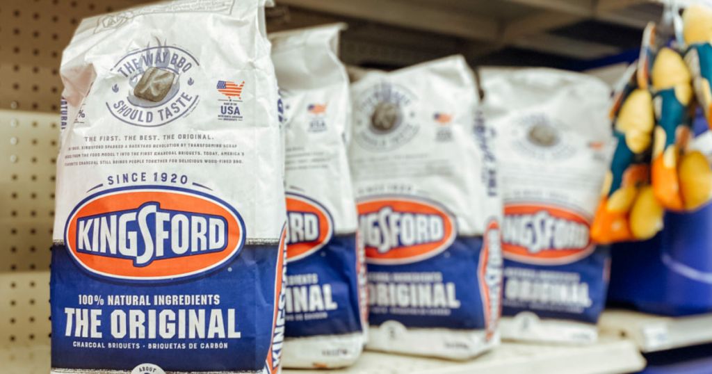 white and blue bags of charcoal on shelf 