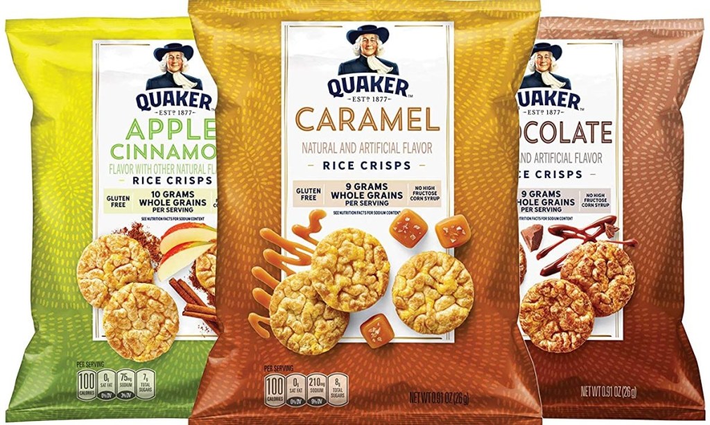 three bags of Quaker Rice Crisps