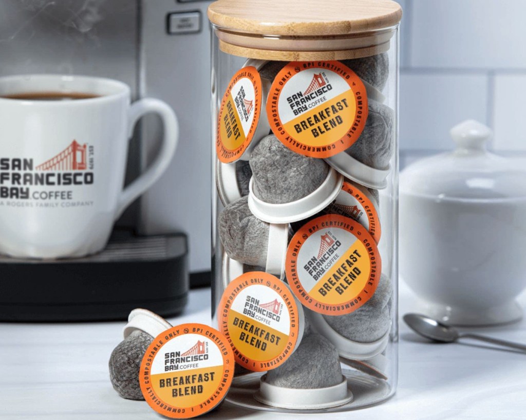 SF bay breakfast blend k cups in jar