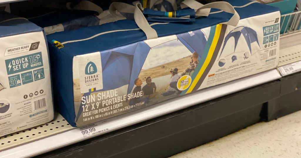 portable sun shade on shelf 