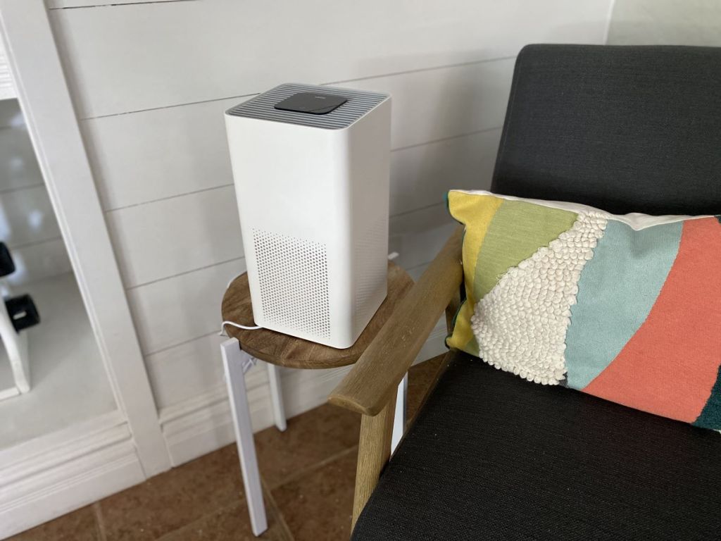 air purifier on a stool