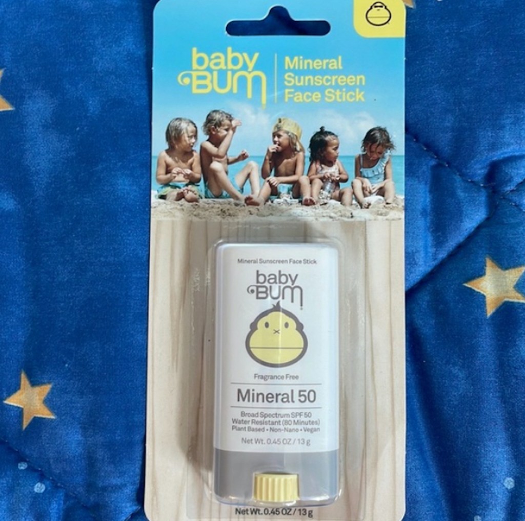 baby bum sunscreen face stick on blue star blanket