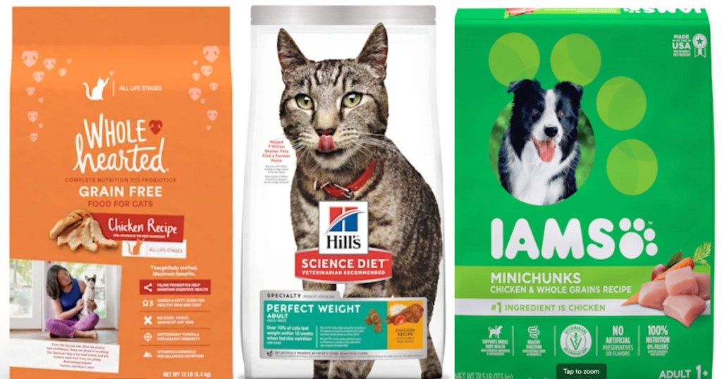 row of cat and dog food