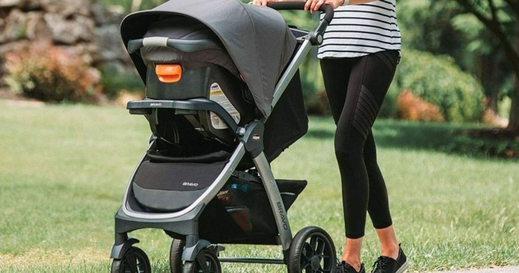 woman walking with Chicco stroller