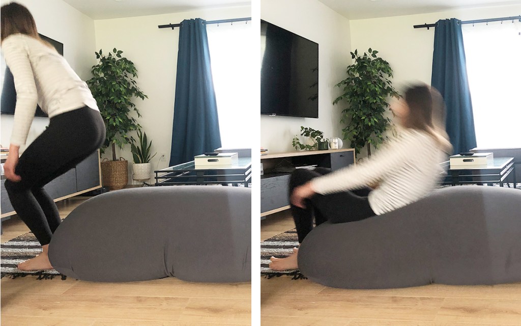 woman laying down on moon pod