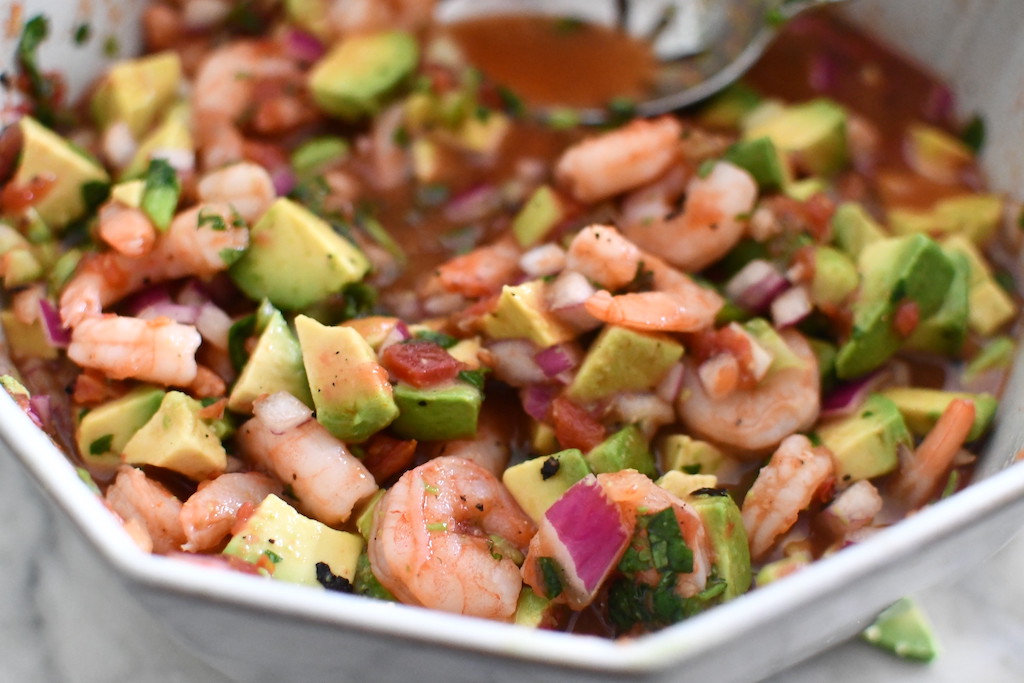 mexican shrimp cocktail in bowl 