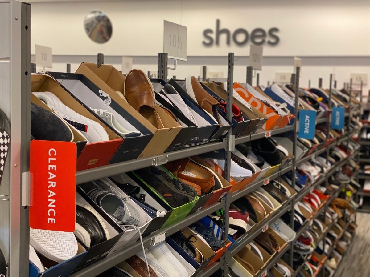 clearance rack of men's shoes