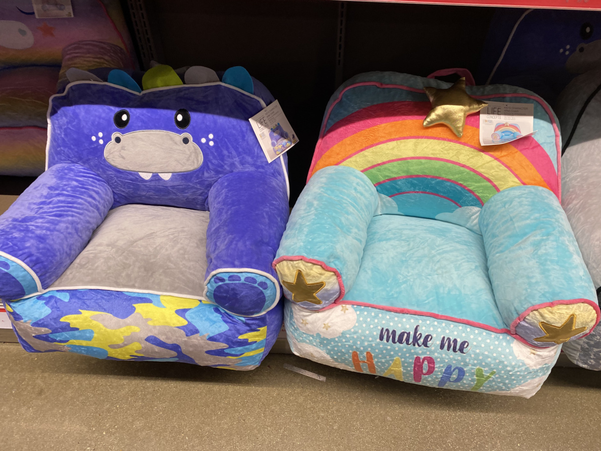 dino and rainbow themed kids plush chair