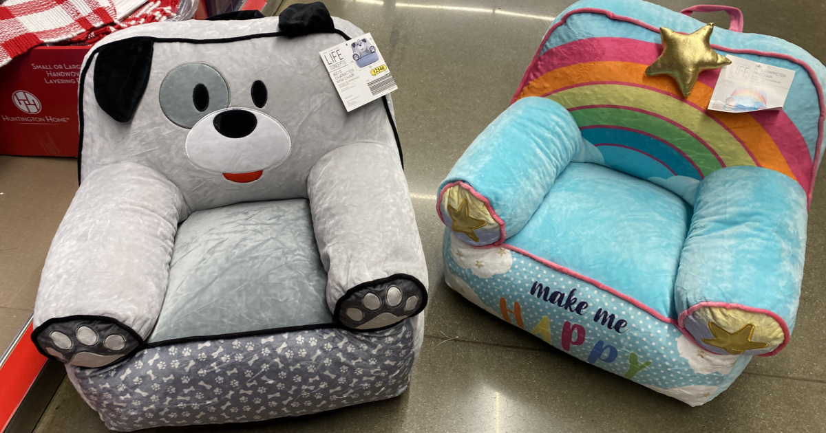 two plush kids chairs - dog & rainbow