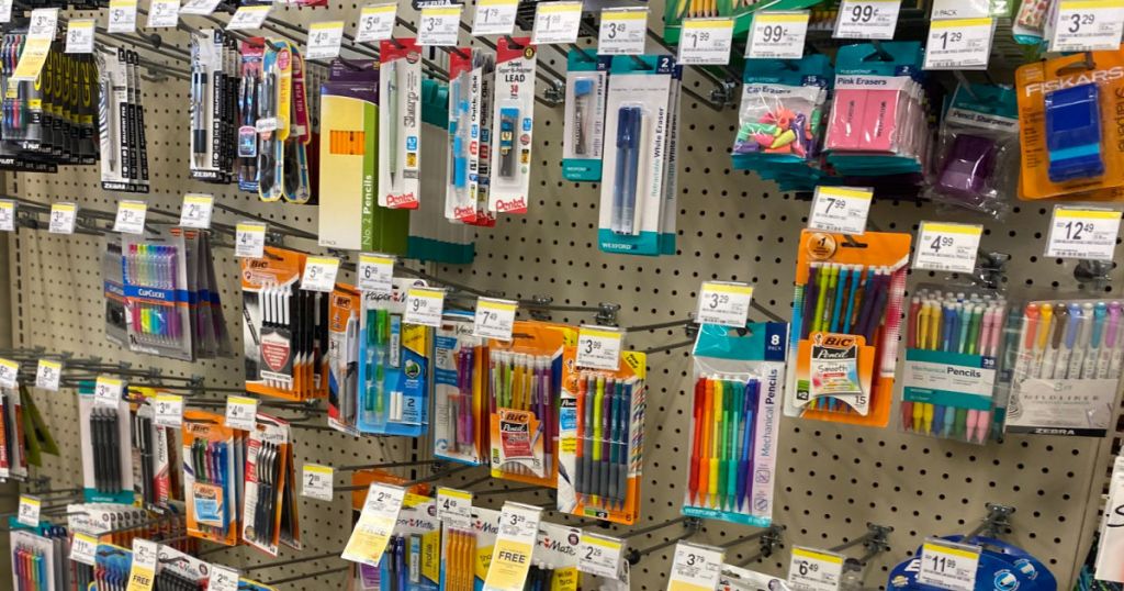 office supplies hanging on racks