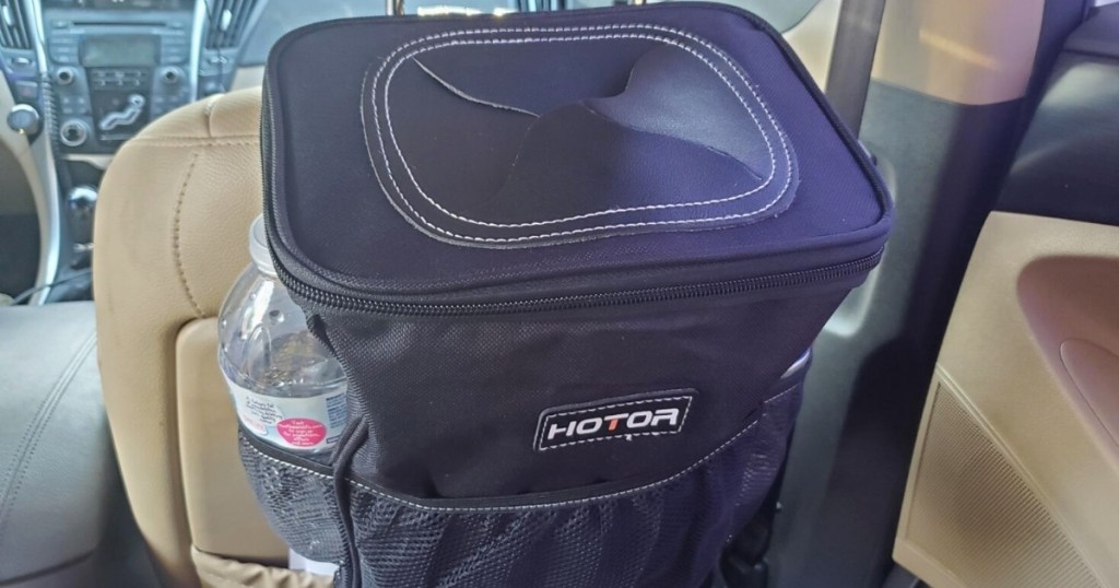 HOTOR Car Trash Can with Lid and Storage Pockets