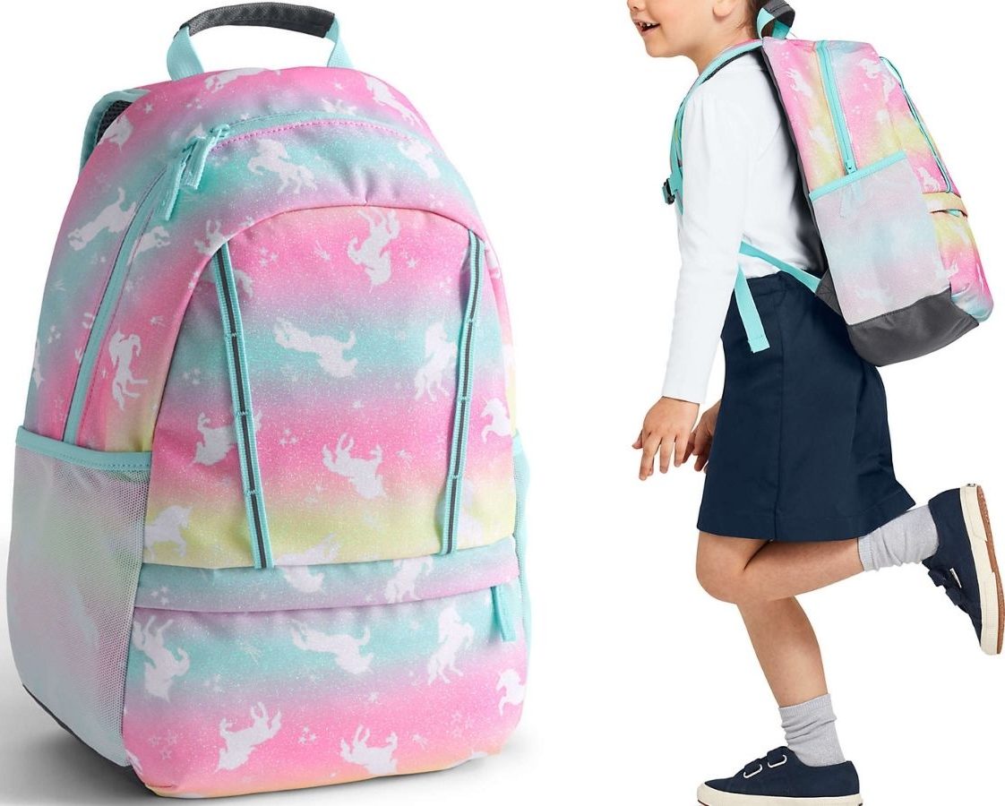 Lands' End Small Backpack by itself and on young girl