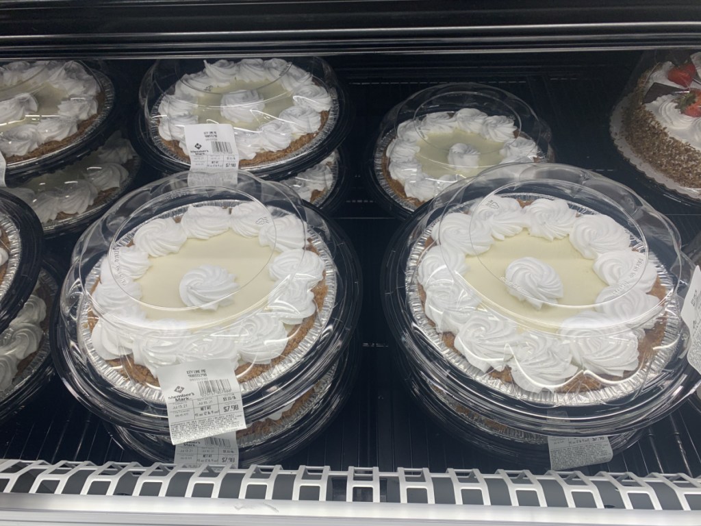 large key lime pies in refrigerator section